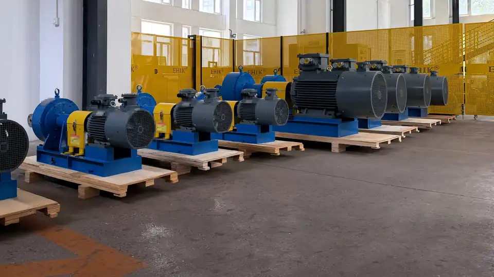 EHIK pump sets arranged in rows at the factory